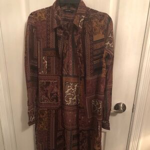Paisley Pattern Wine and Brown Long Sheer Bohemian s-m Duster